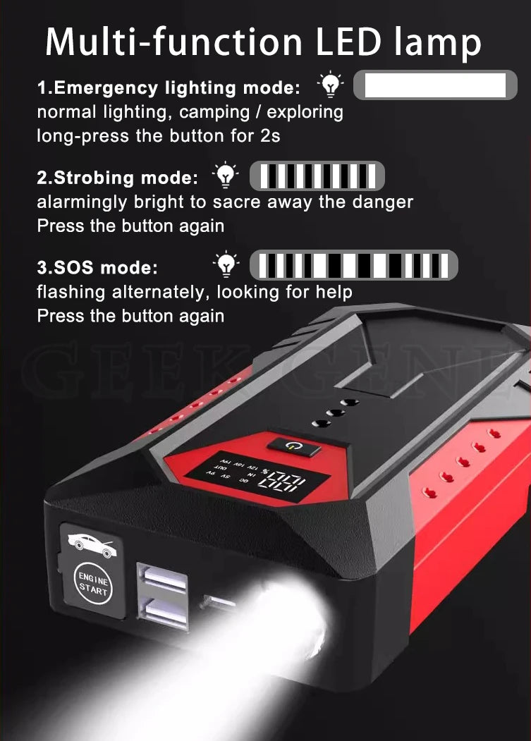 GKFLY 800A 1200A 2000A Car Jump Starter Big Power Bank Car Battery Booster 12V Car Starting Device for Petrol  6.0L Diesel 4.0L