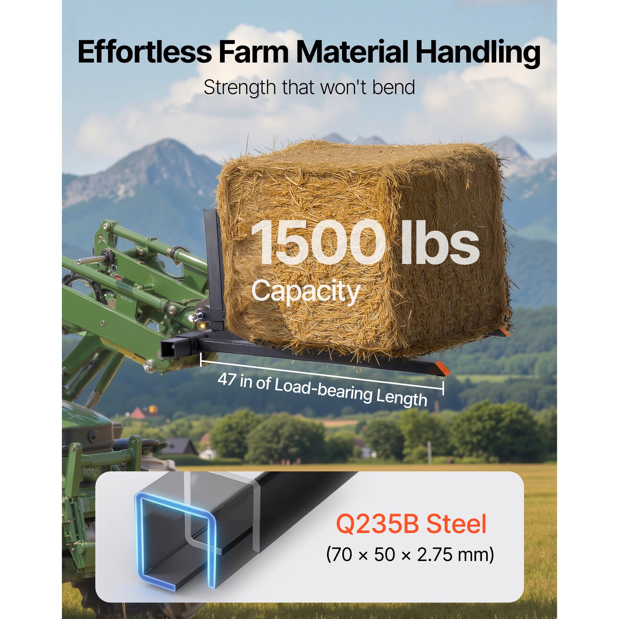 1500 lb 3-Point Hitch Pallet Forks 50in for CAT 1 Tractors