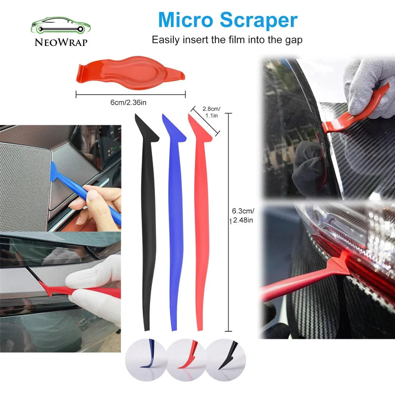 Car Film Wrapping Tool Kit Window Tinting Tools Vinyl Wrap Felt Squeegee Wrap Stick Vinyl Cutter Utility Knife Plastic Scraper