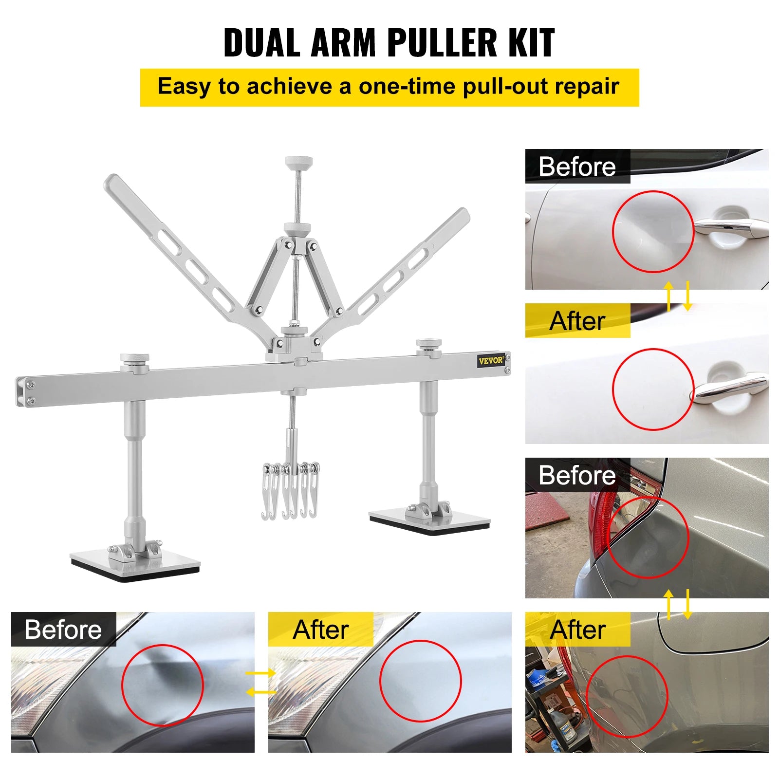 Car Dent Puller Lever Bar Kit with Dual Arms & Adjustable Foot