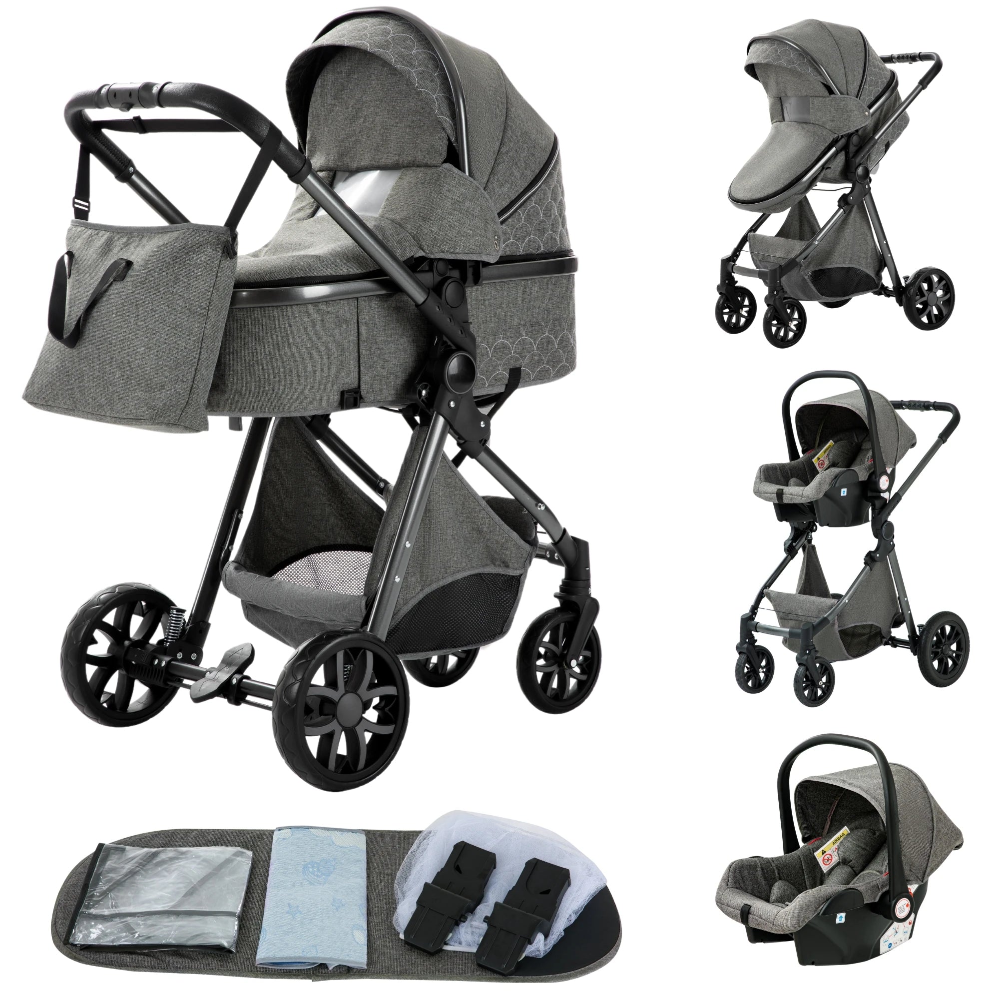 3 in 1 Baby Stroller Portable Travel Pram with High Landscape Design