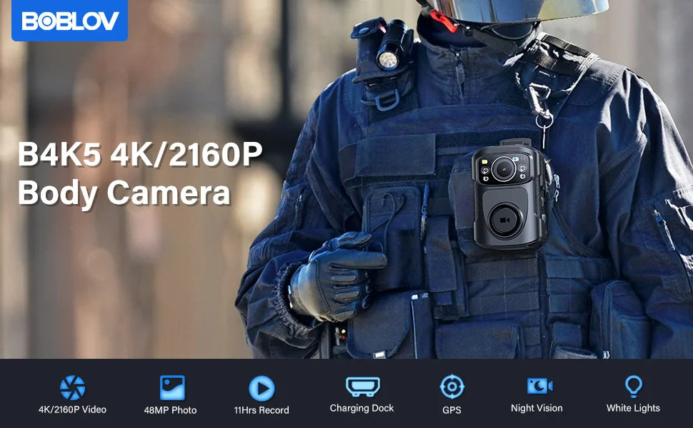 BOBLOV B4K5 4K policajná teleskopická kamera tela 256G GPS IR nočné videnie IP68 pre obchôdzku/opatrovanie