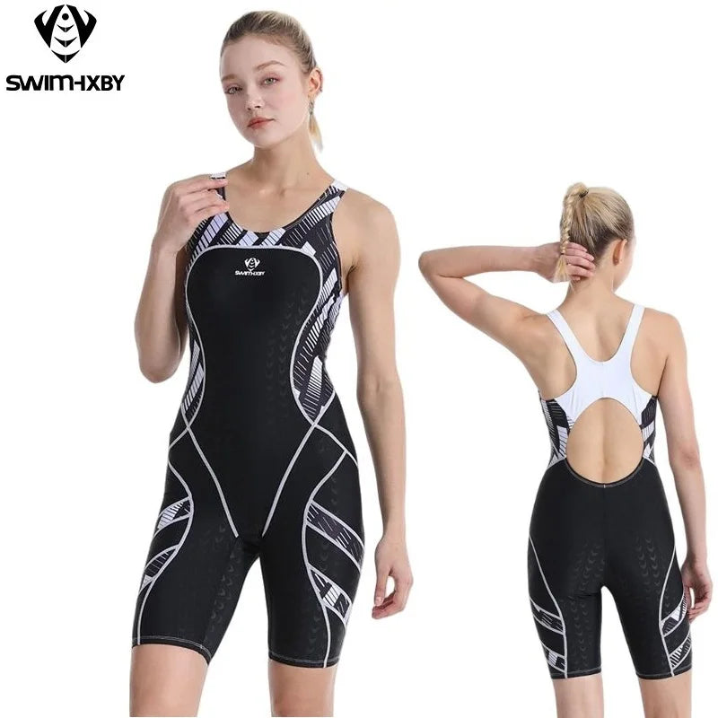 Women's Knee-Length Training Swimsuit, Black