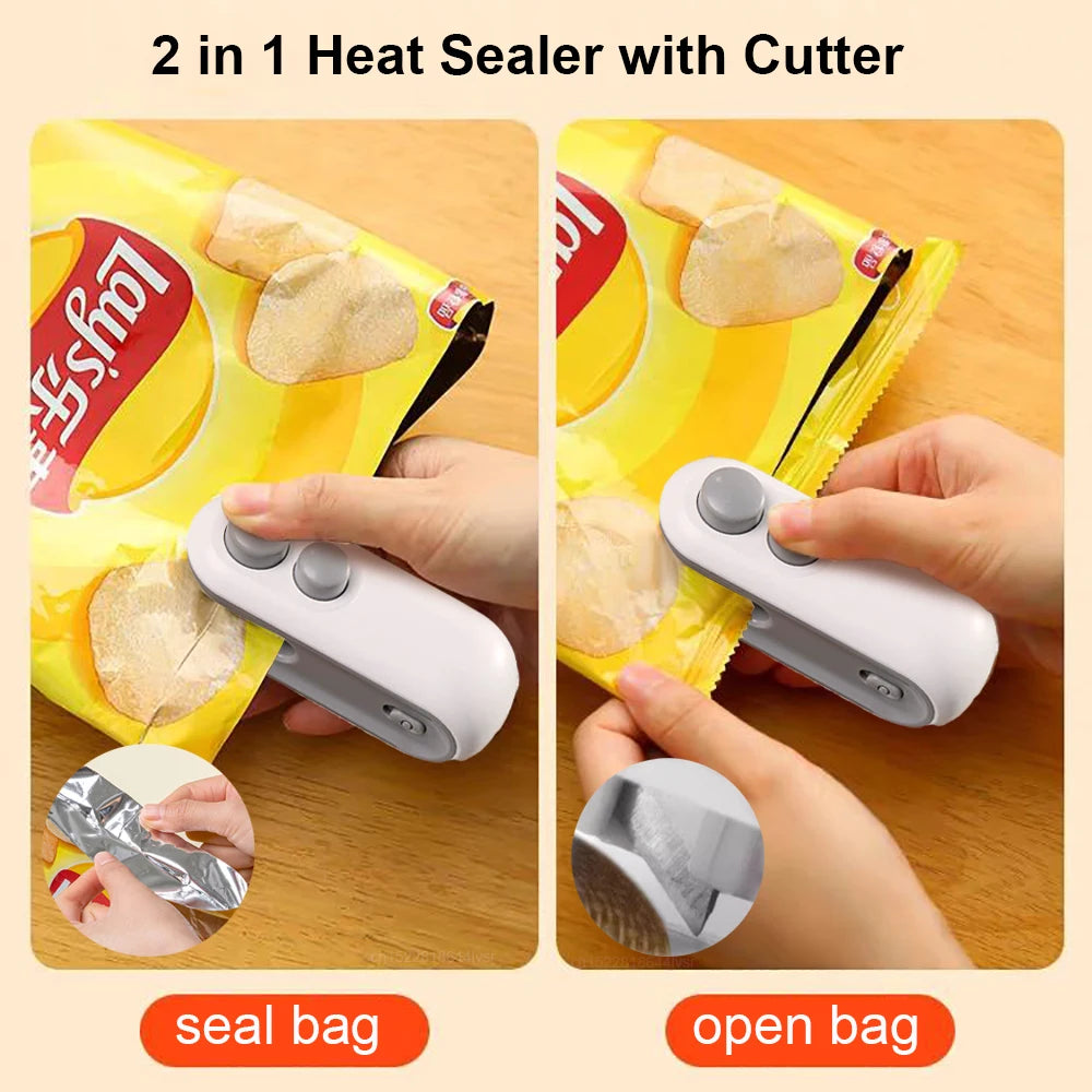 Handheld Bag Sealer Mini Heat Vacuum Food Sealer with Cutter and Magnet 2 in 1 Bag Sealer for Plastic Bags Snacks Food Storage 