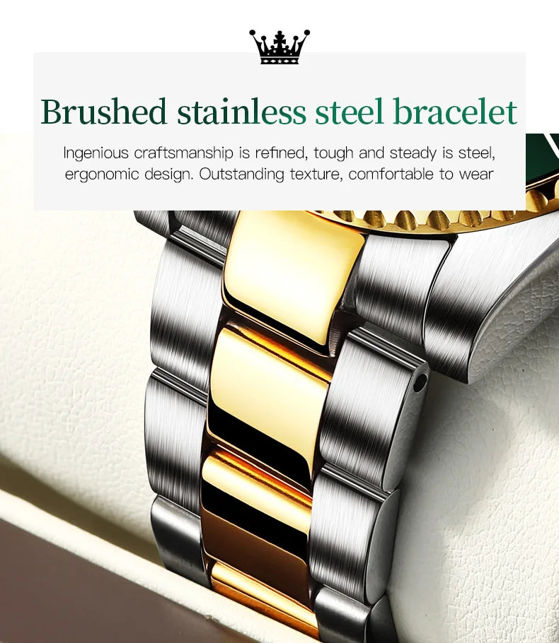 OLEVS Top Original Men Quartz Watch Green Waterproof Watch for Men Stainless Steel Quartz Men Luxury Watch Luminous Wristwatch 