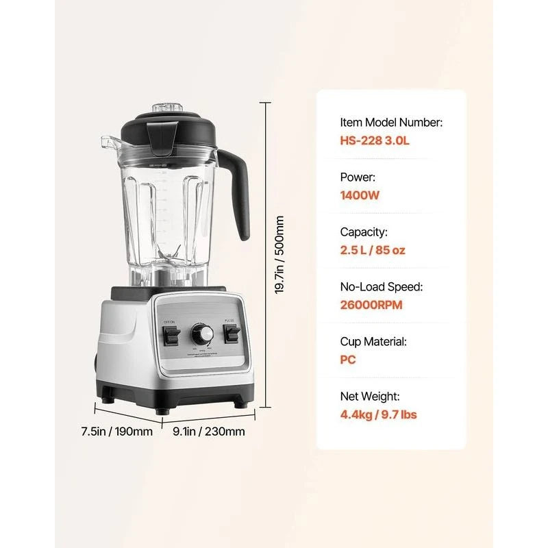 Liquidificador para Smoothies, 85 oz 1400W, Liquidificador Profissional com Motor Potente, Liquidificador Multifuncional para Processamento de Alimentos para Smoothie/Milkshake/Sumo, Adequado para Cozinha