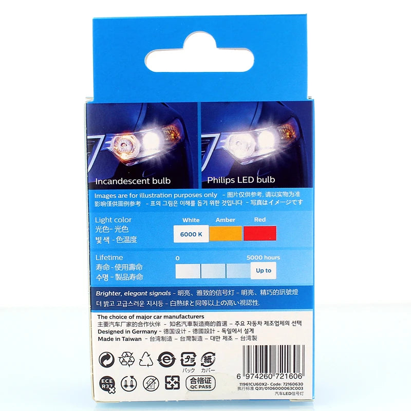 Philips LED T10 W5W Ultinon Pro6000 4000K 6000K White Bright Car Interior Lamps Turn Signal No Flash Flickering Error Free