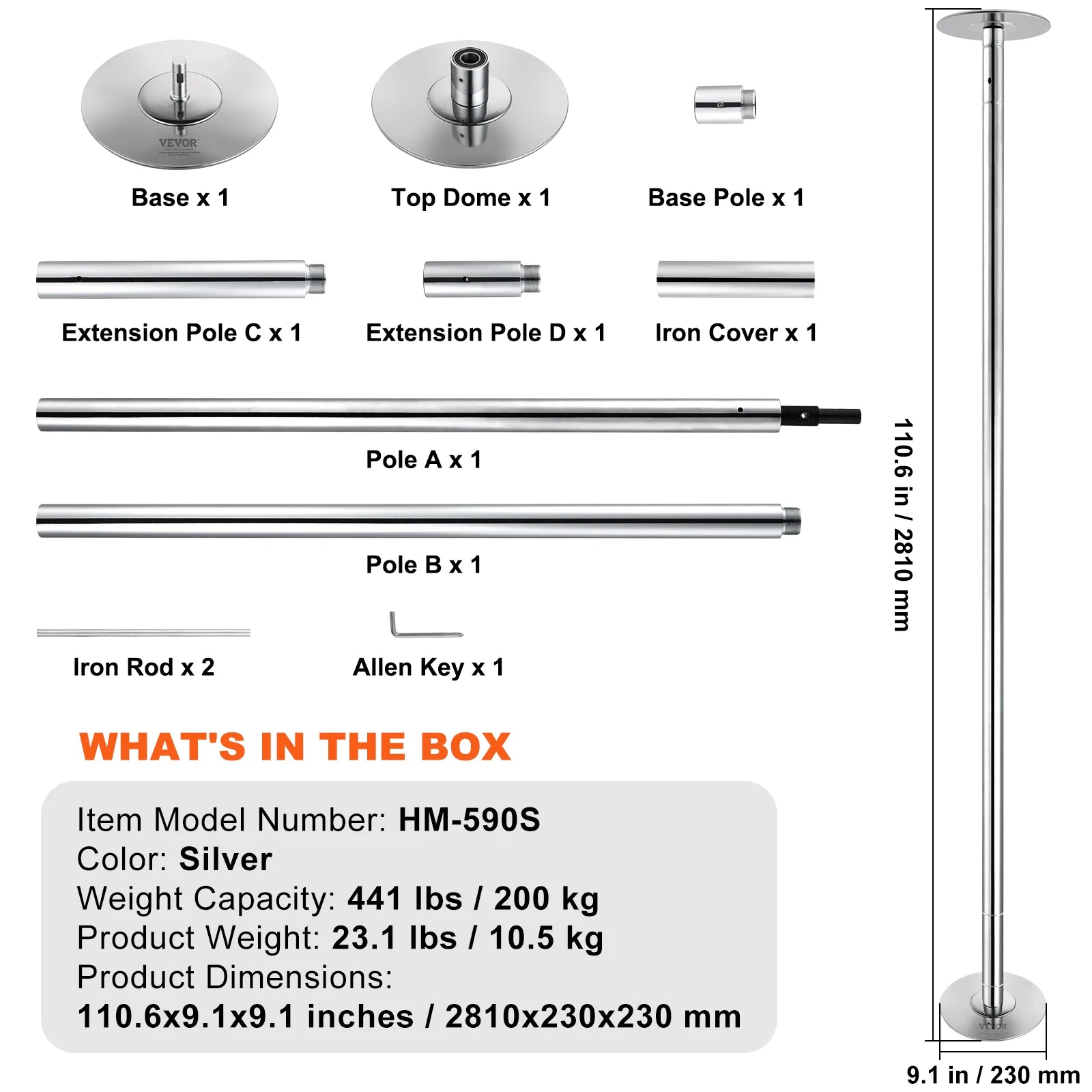 Professional 45mm Dancing Pole Kit Spinning & Static Portable