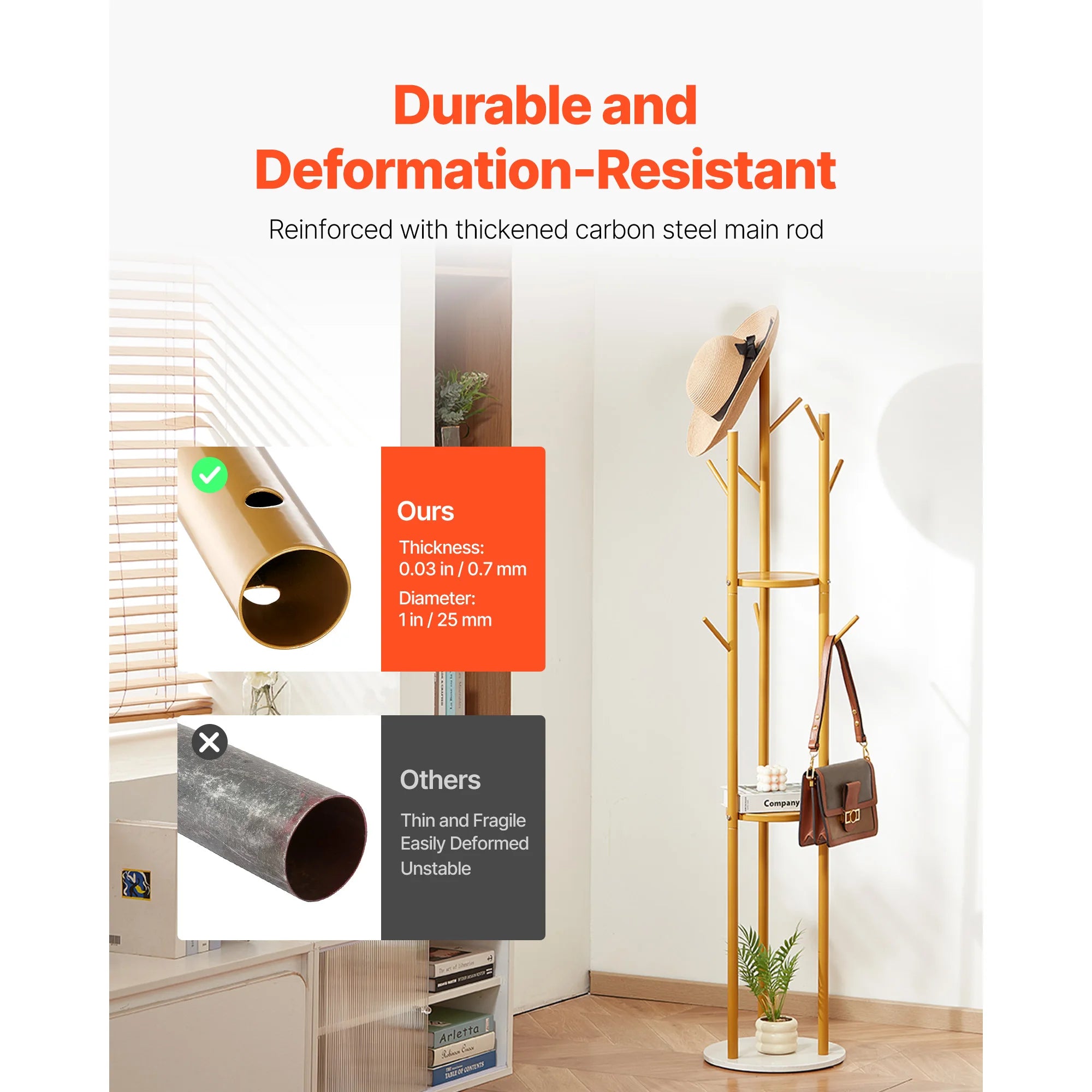 Freestanding Coat Rack with Quartz Base and 9 Hooks Stand
