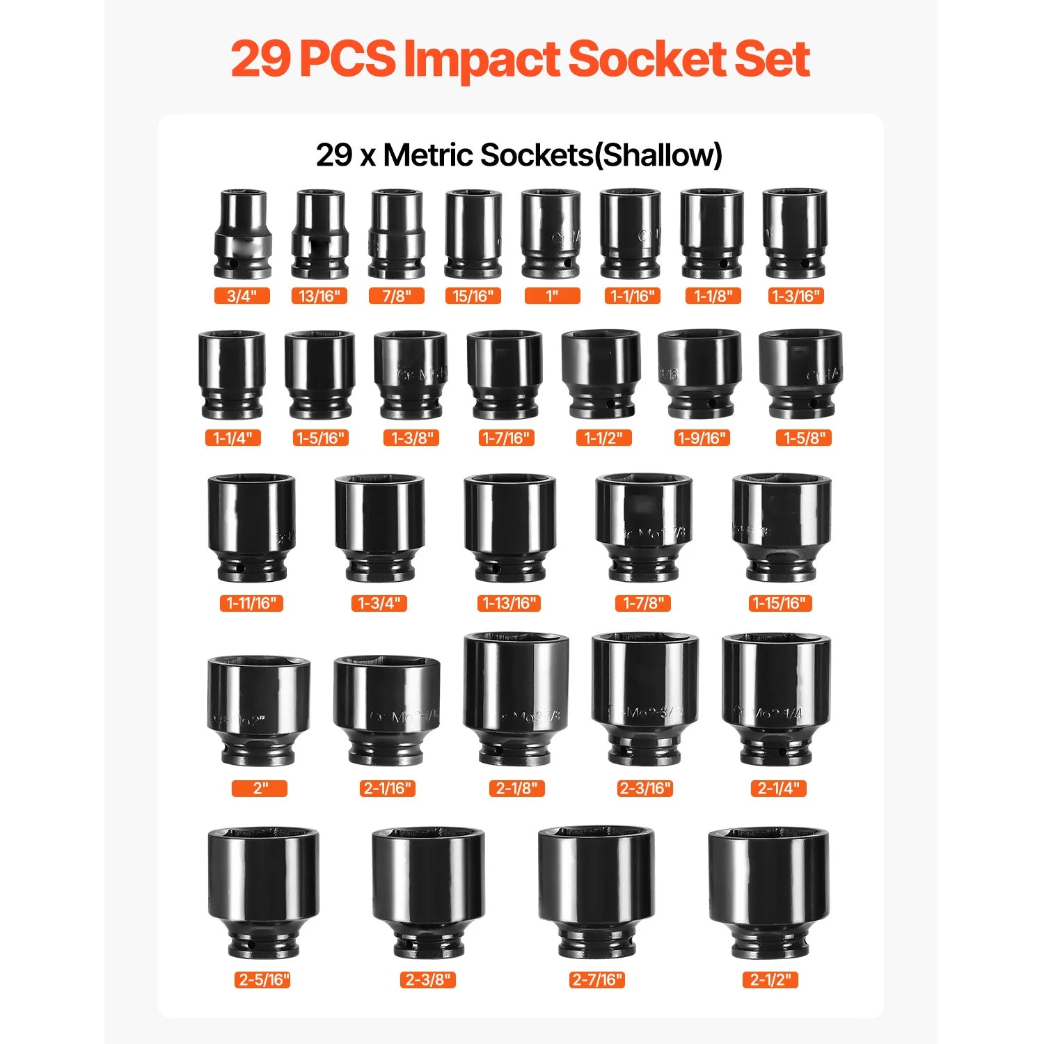 3/4 Inch Drive Impact Socket Set – 29 Piece 6-Point Heavy Duty Kit