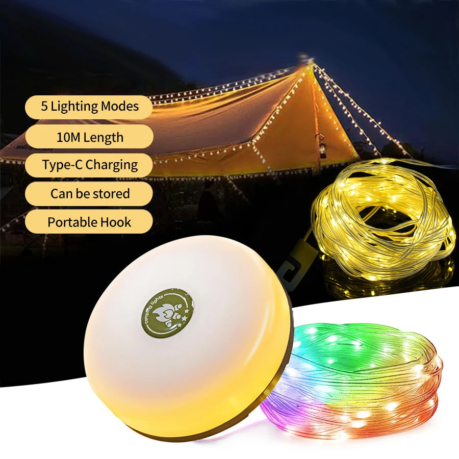 Rechargeable Camping Lantern with 10 m String Light