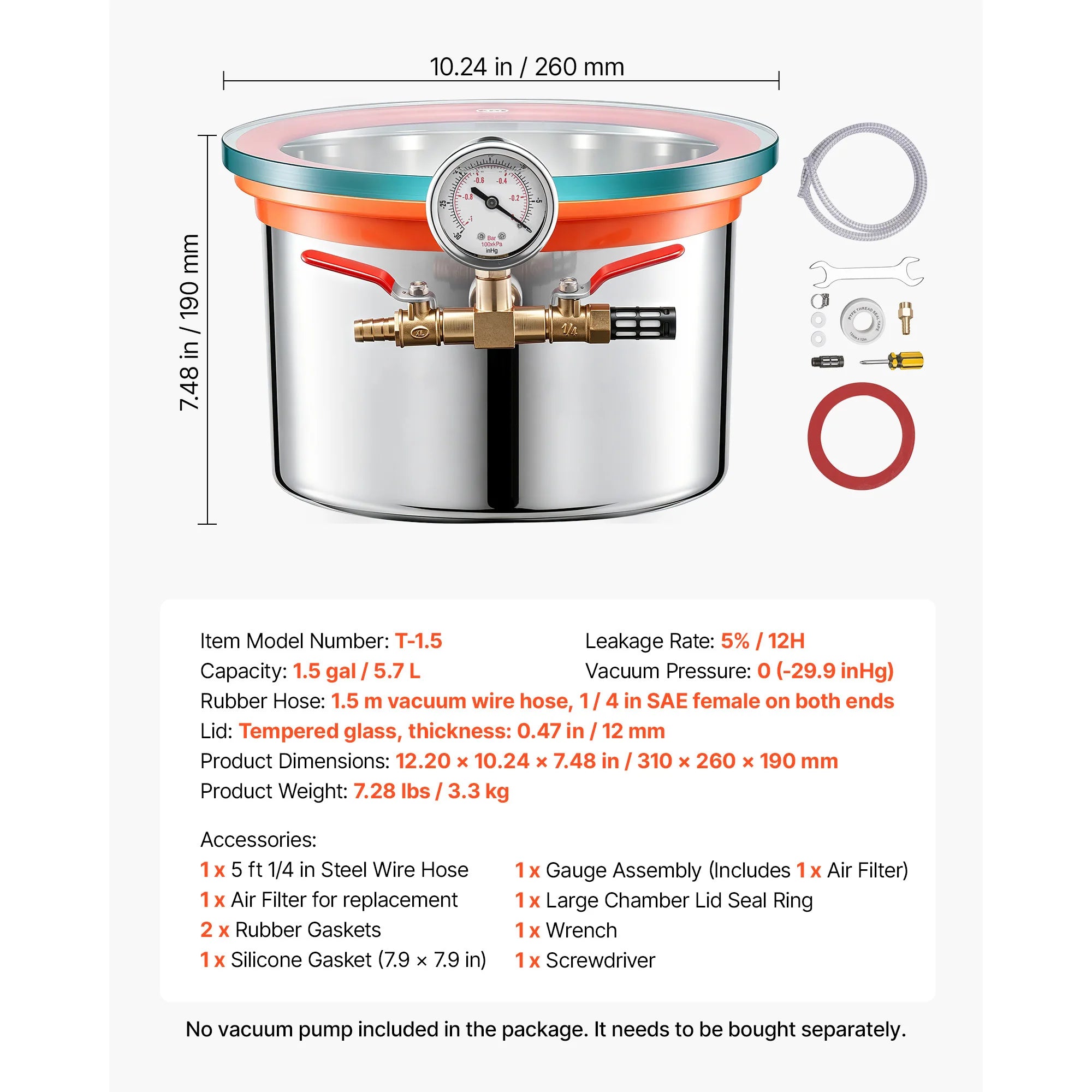 Cameră de degazare sub vid pentru rășină, lemn și silicon (1,5–15 Gal)