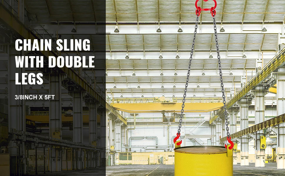 5FT G80 Lifting Chain Sling with Grab Hooks 3/8" 8800lb Capacity