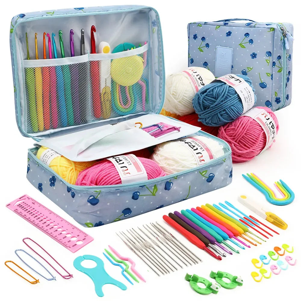 KOVEEN 59Pcs/Set  Portable Crochet Knitting Set DIY Beginner Crochet Hook Kit With Storage Bag Material Pack and Storage Tools 