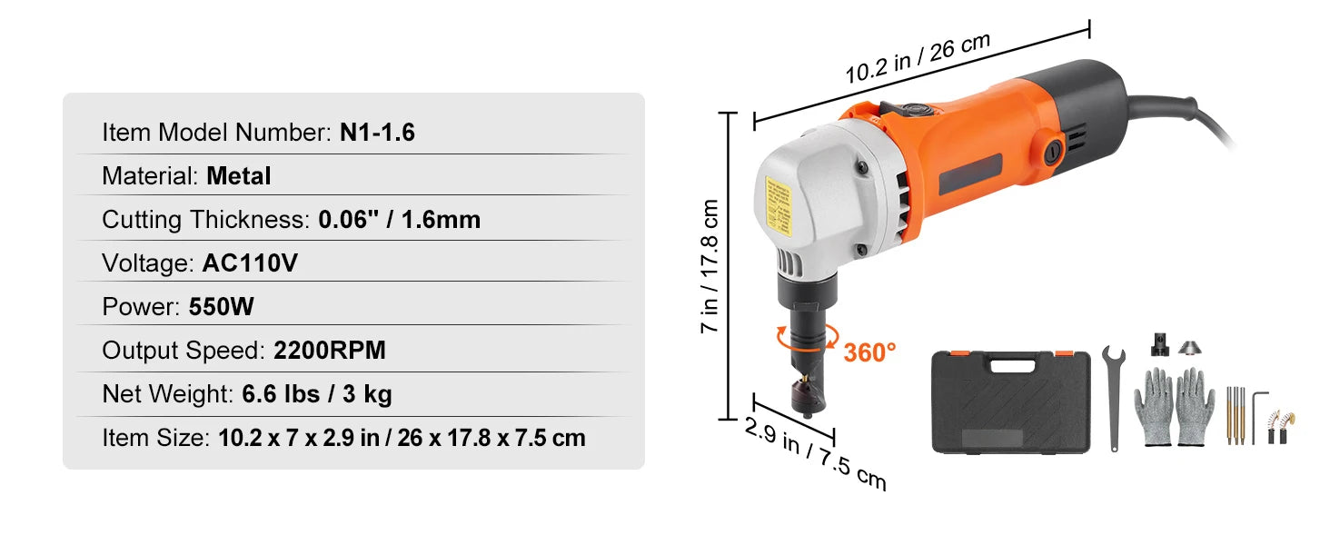 550W Blechknabberer 2200 U/min Elektroschneider mit 360°-Kopf