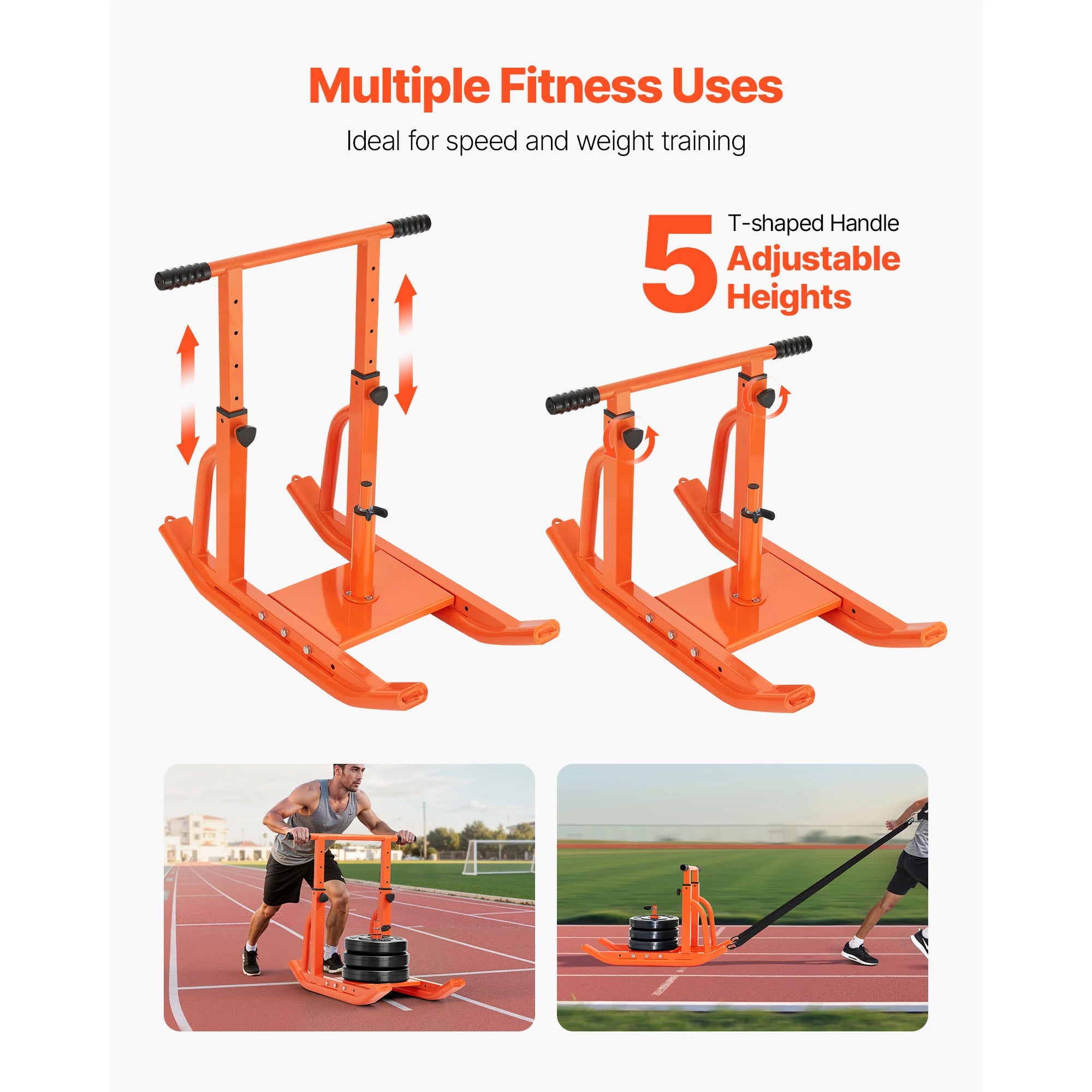 SucceBuy vægtslæde i stål – power sled til fitnesstræning, træningssled til øvelse med justerbar højde, håndtag, orange/sort (1/2 in)