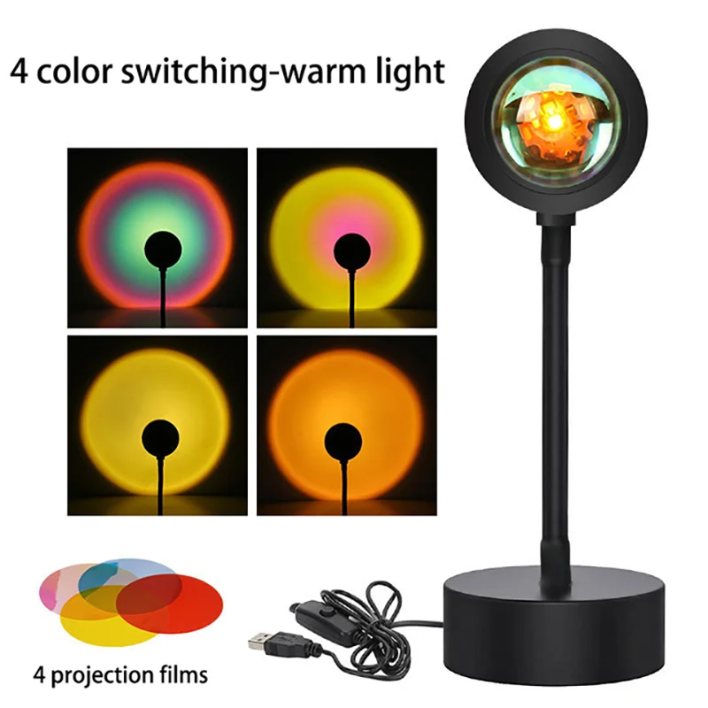 Lámpara LED de atardecer, proyector USB con cuello de cisne de 360°