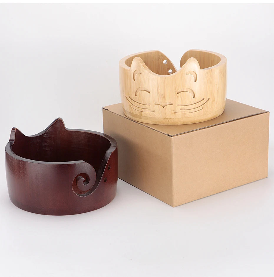 Wooden Cat-Ear Yarn Bowl