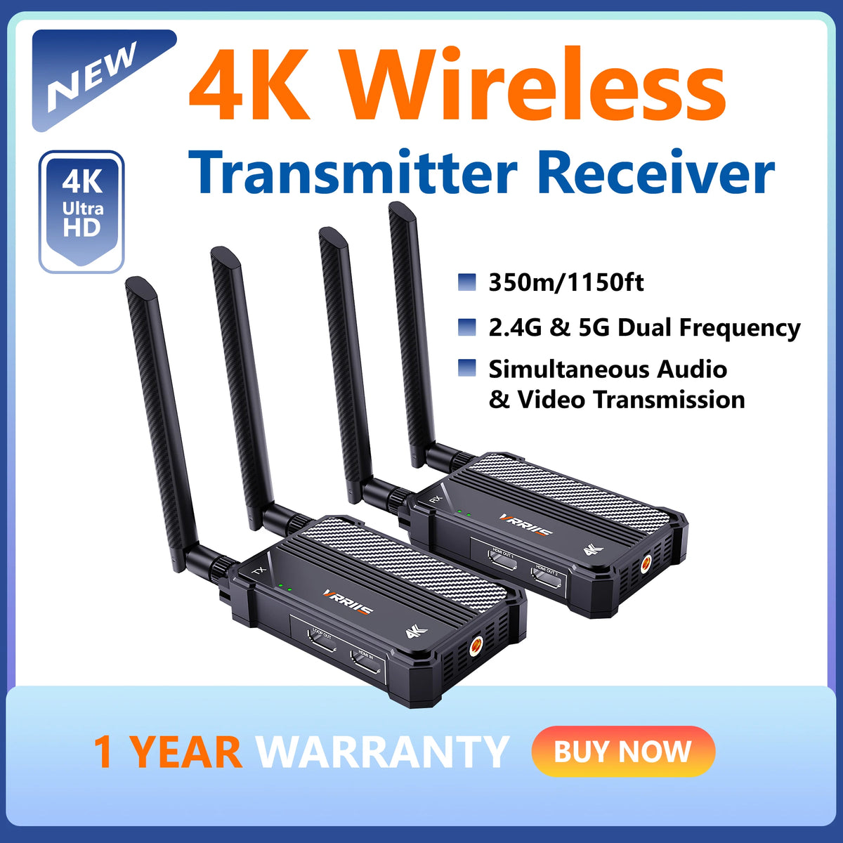 4K Wireless HDMI Transmitter and Receiver 5G Dual Band 350m Extender Kit