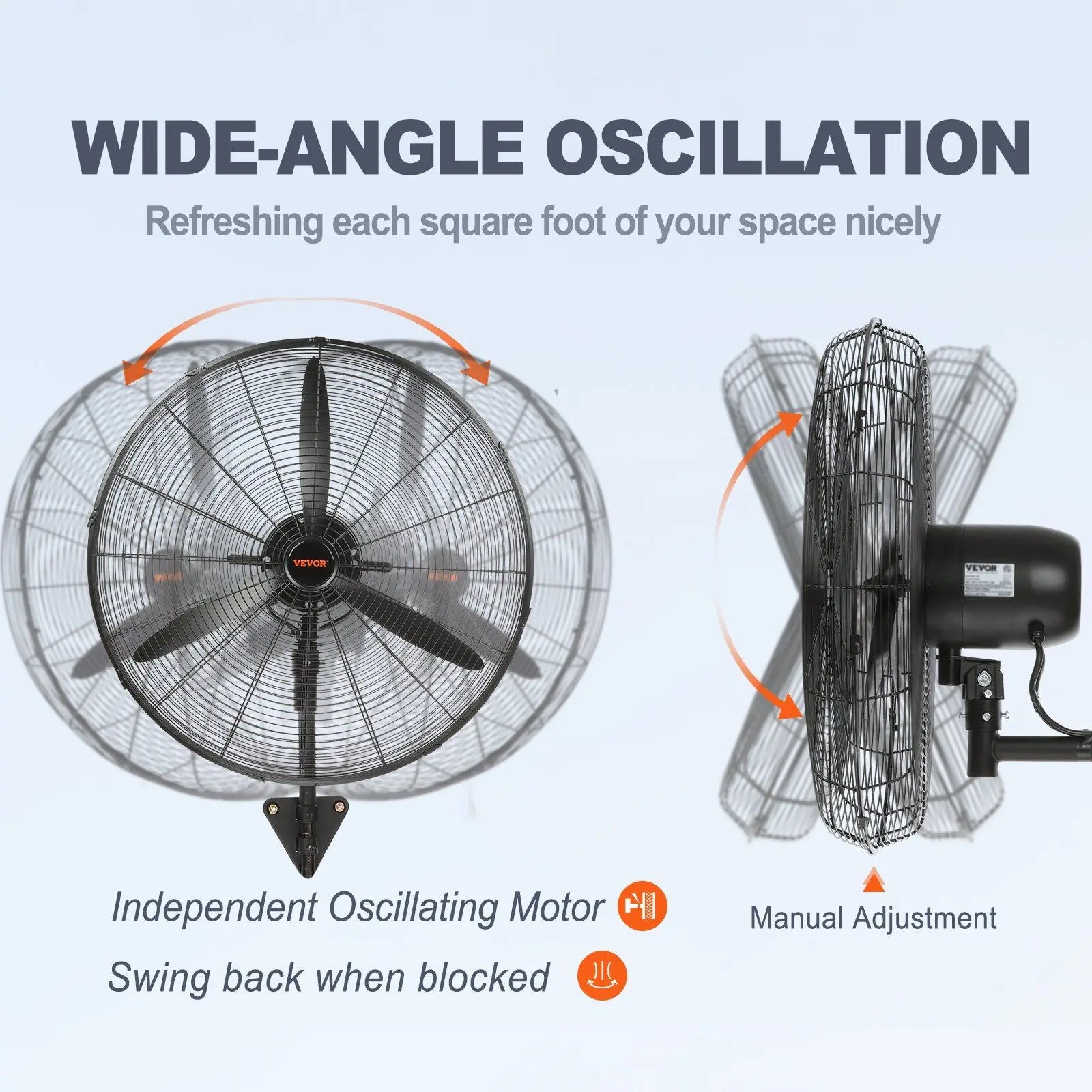 Ventilator de pulverizare montat pe perete de 24” 7000 CFM oscilant cu 3 viteze, rezistent la apă