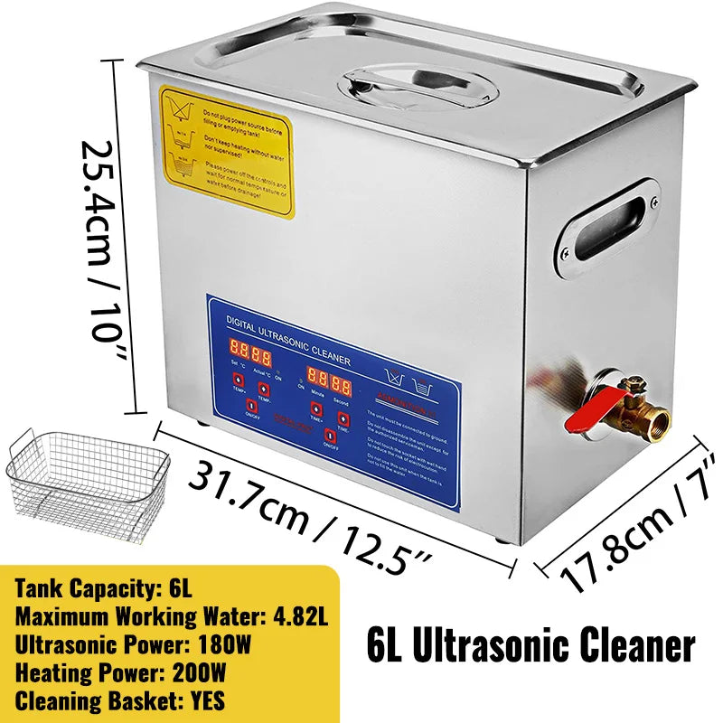 6L Ultrasonic Cleaner Machine with Digital Timer & Heat Control