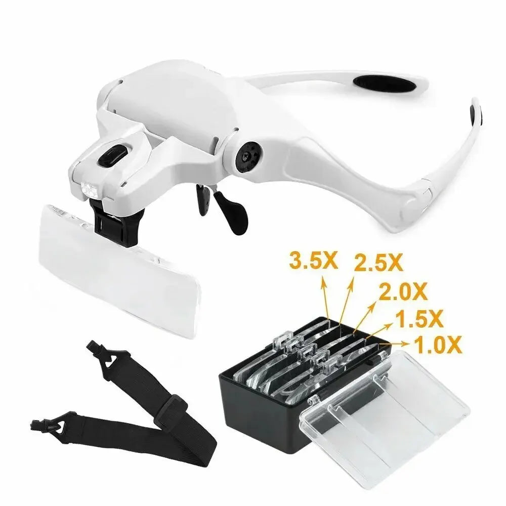 Lupa com faixa para cabeça LED com lentes intercambiáveis