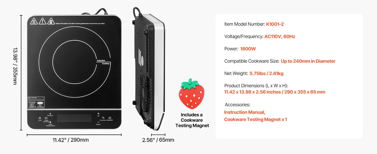 Portable Induction Cooktop 1500W with 9 Heat Levels & Timer