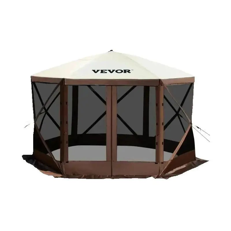 Tente de camping pop-up hexagonale avec moustiquaire et panneaux coupe-vent