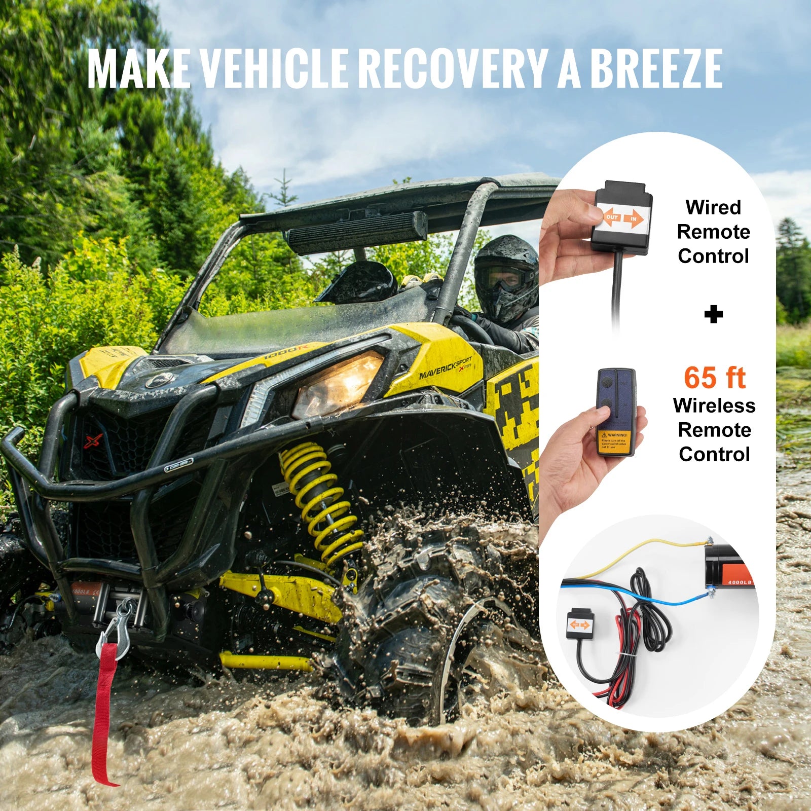 4000lb Electric ATV Winch with Steel Cable & Dual Remote Control