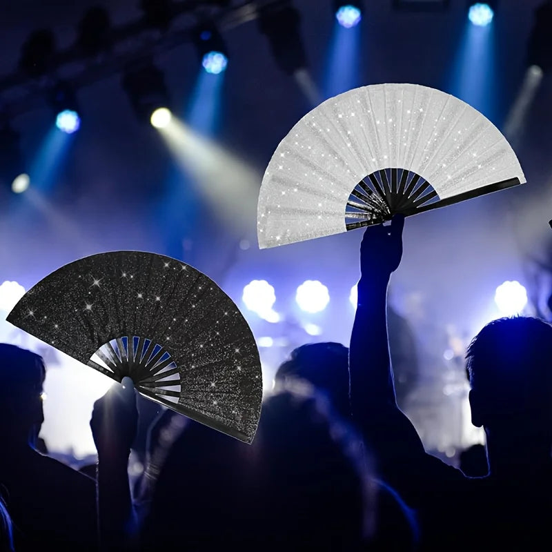 [Store sammenleggbare festvifter] Glitrende håndvifter, store sammenleggbare vifter i feststil, bursdagstema, til opptredener og festivaler, gave til ball