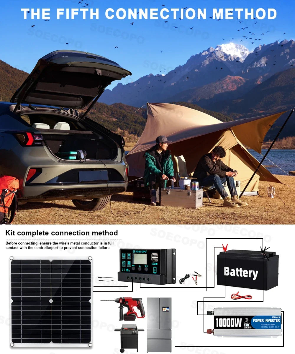 Komplet solcellekit 300W panel, 100A controller, 12V inverter