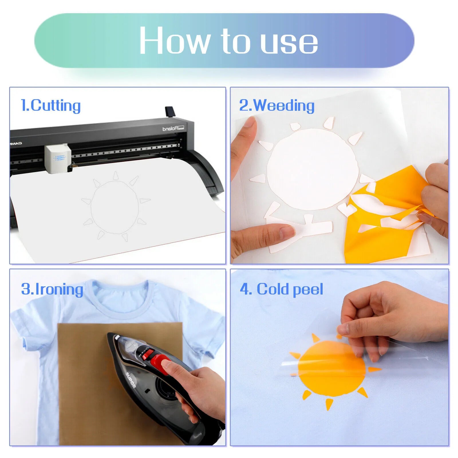 HTVRONT PU Heat Transfer Vinyl Roll Bundle for DIY Apparel