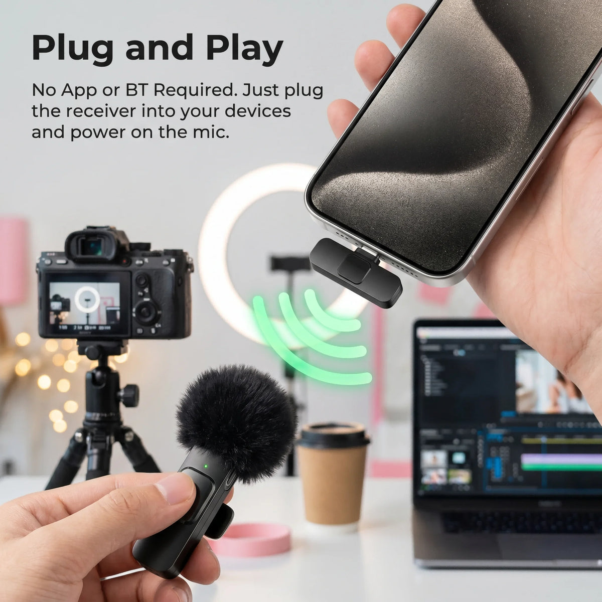 Wireless Lapel Microphone, Lightning Connector Only, mini Clip Microphone, Suitable for Live Streaming, Vlogs, Interviews.