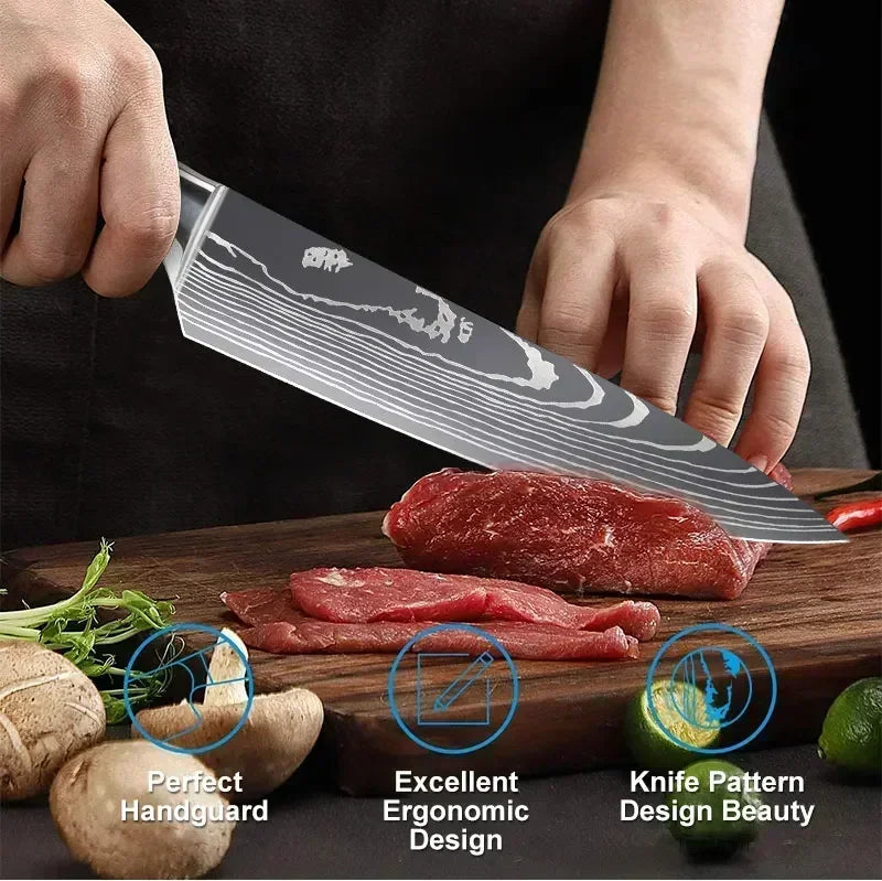 Professional Damascus Kitchen Knives Japanese Santoku Cleaver Slicing Knife Stainless Steel Boning Knife Butcher Cleaver Knife 