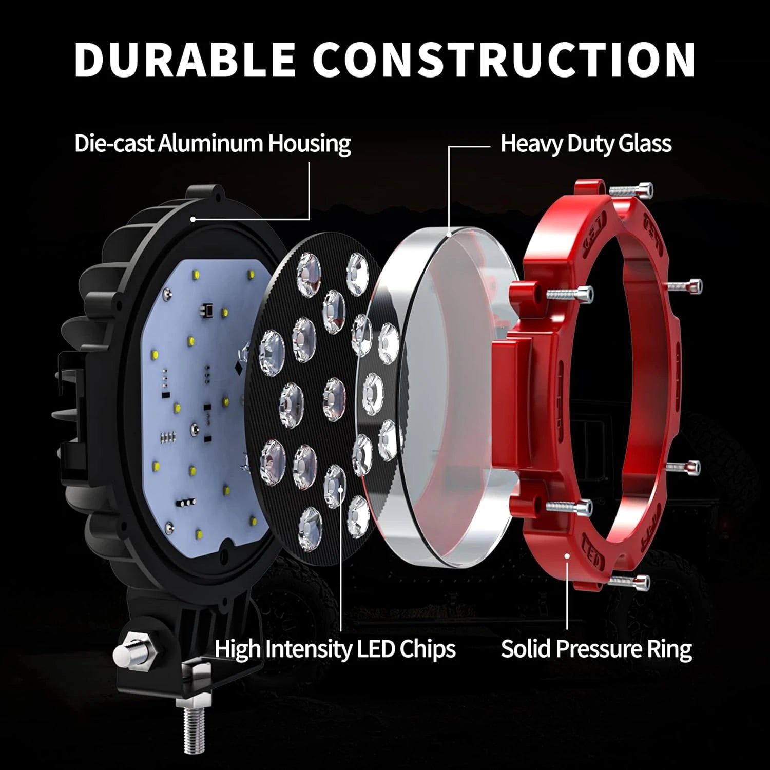 2-Pack 7 Inch 51W LED Work Light Bar for 12V 24V Vehicles