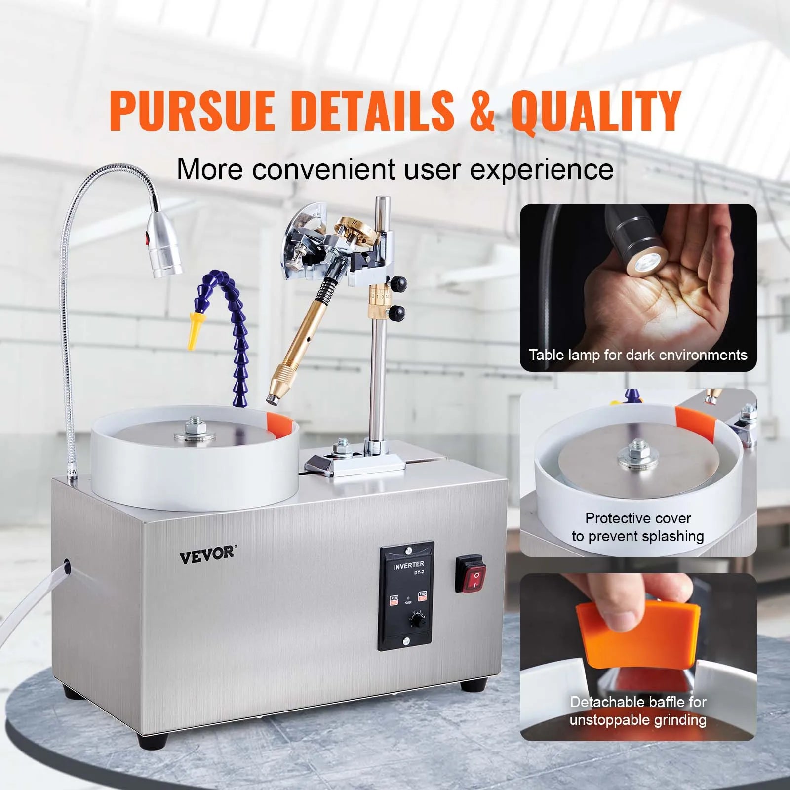 SucuBuy Diamantová brusička na broušení drahokamů 180W Jade grinding polishing machine, 0–2980 RPM, nastavitelná otáčivá rychlost, rock drahokam, úhlová leštička