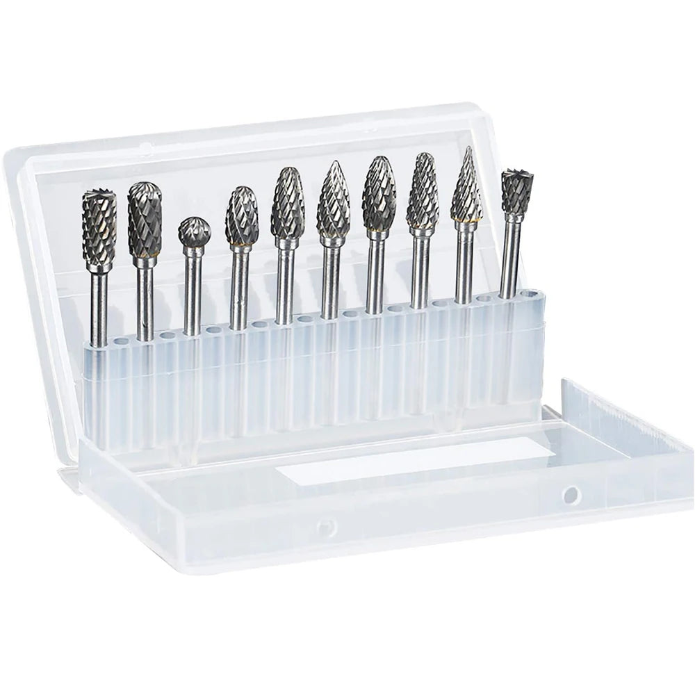 Ten-Piece Carbide Rotary Burr Set - 1/8-Inch Shank