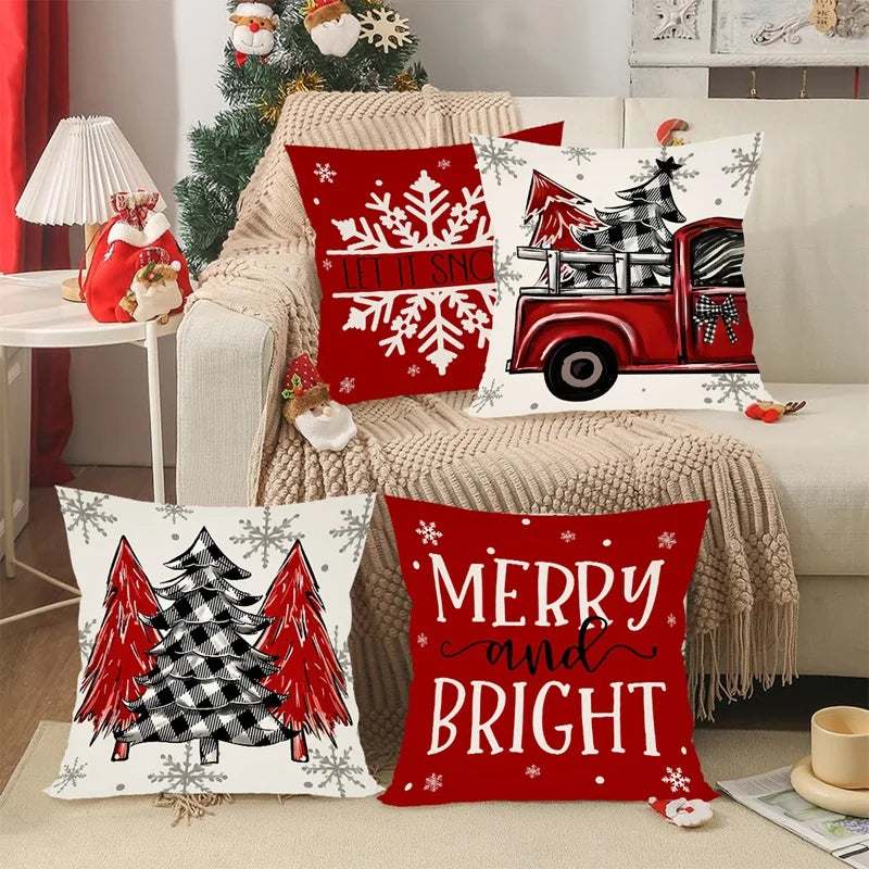 4pcs Christmas Pillow Covers 45x45cm Pillowcases Navidad Xmas Throw Pillow Covers For Home Sofa Couch Christmas Decorations 2025 