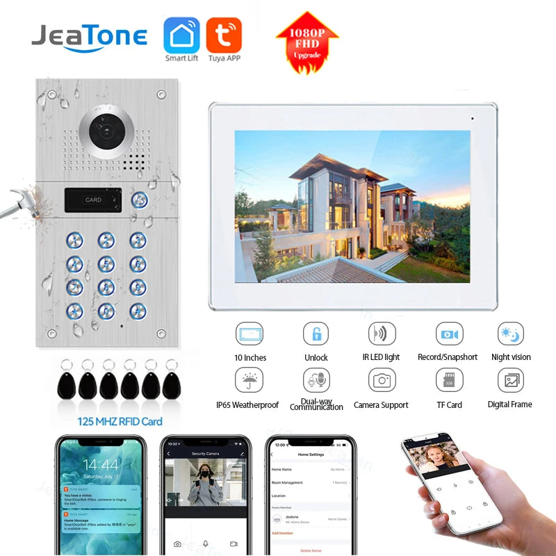 Jeatone 1080P Tuya WiFi Video Intercom RFID Code Keypad Doorbell Cam 7 Inch Home Security Video Door Phone Access Control System Spy-shop.com