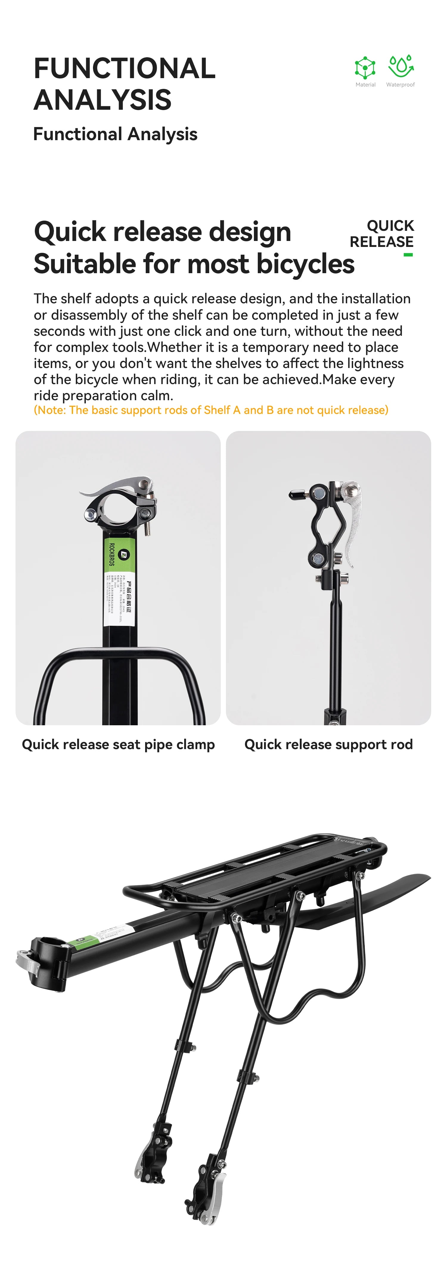 Aluminum Alloy Bike Rear Rack 25kg Detachable Cargo Carrier