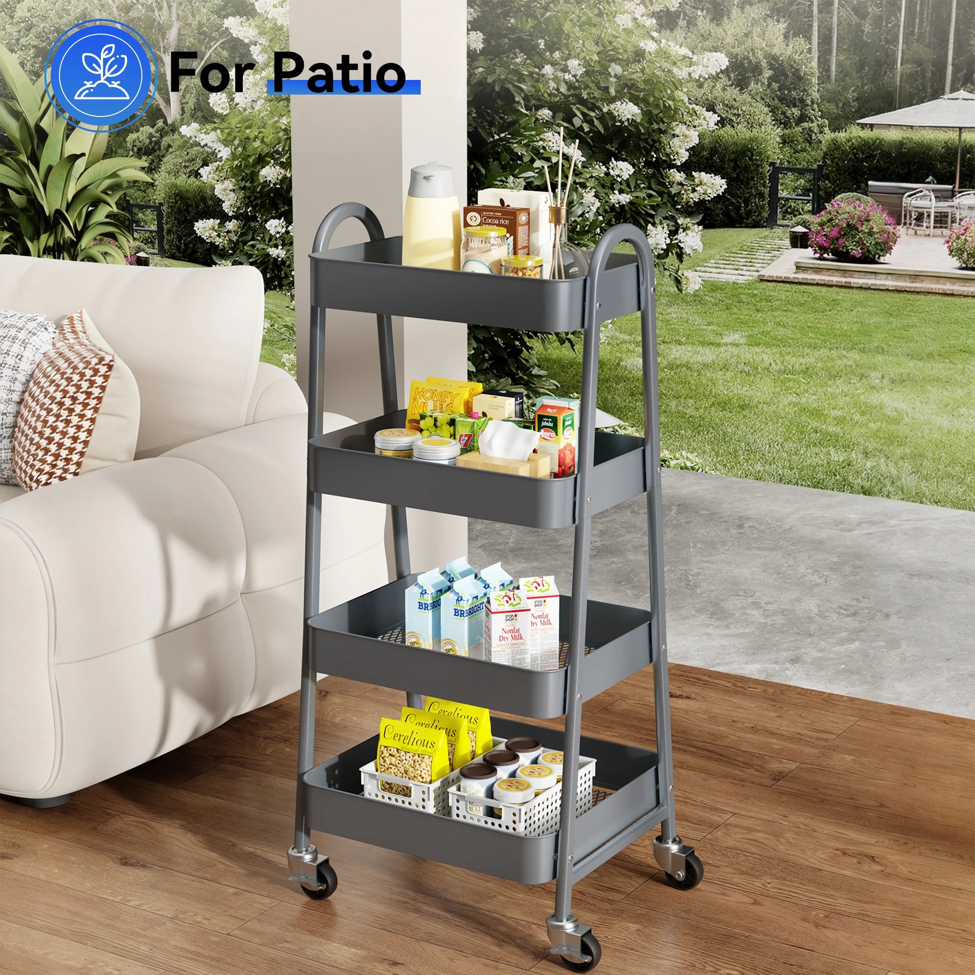 4-Tier Rolling Storage Cart with Lockable Wheels for Narrow Spaces