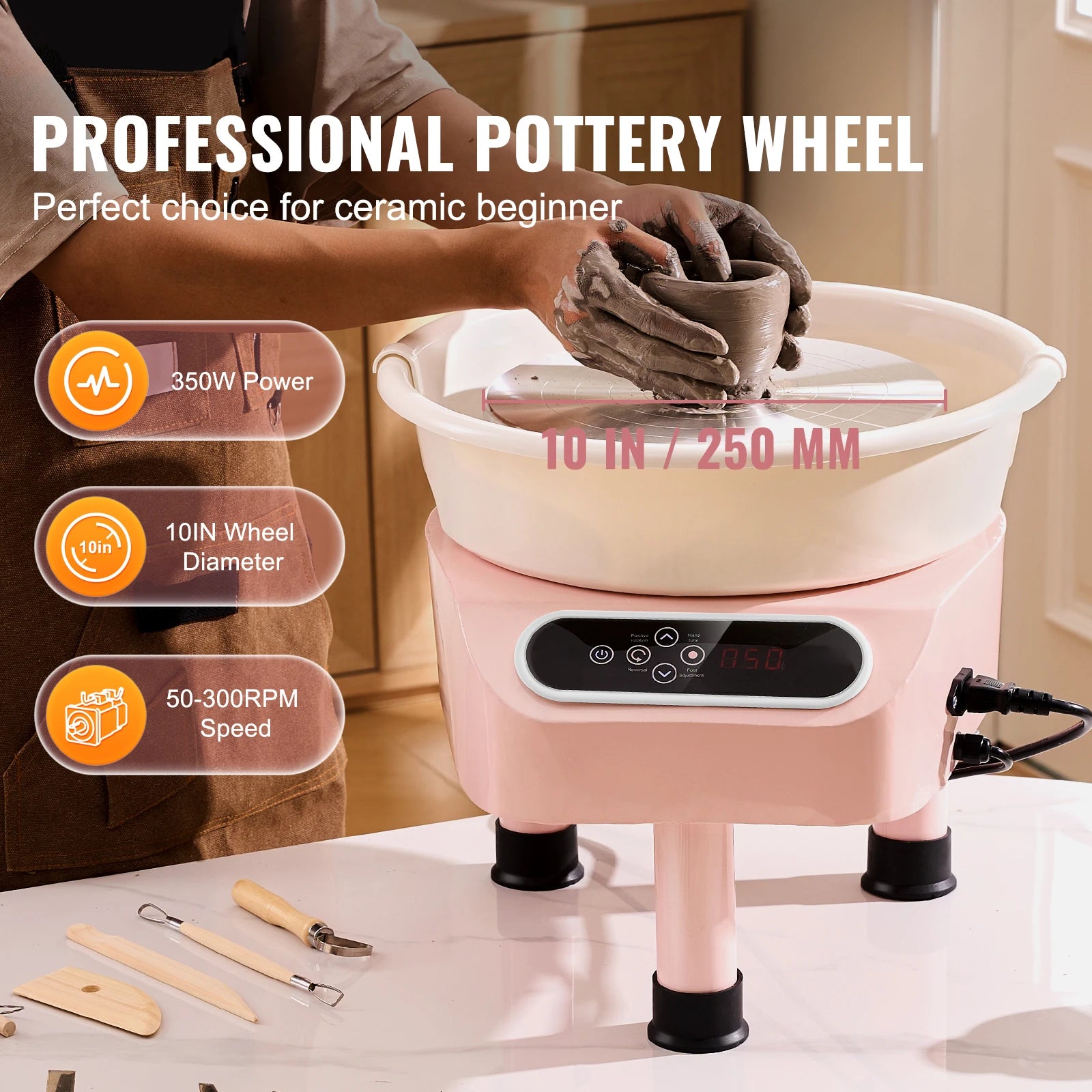11-Inch Electric Pottery Wheel 450W with Foot Pedal Control