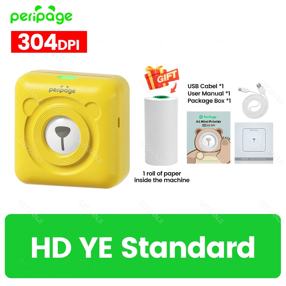 7 Colors Peripage A6 304DPI Mini Photo Printer Notes Sticker Label Printing Machine Bluetooth Portable Wireless Printer Marker 