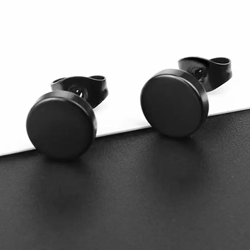 1 Pairs Punk Stainless Steel Stud Earrings Black Earrings Set For Men Women Vintage Hip Hop Piercing Ear Jewelry 