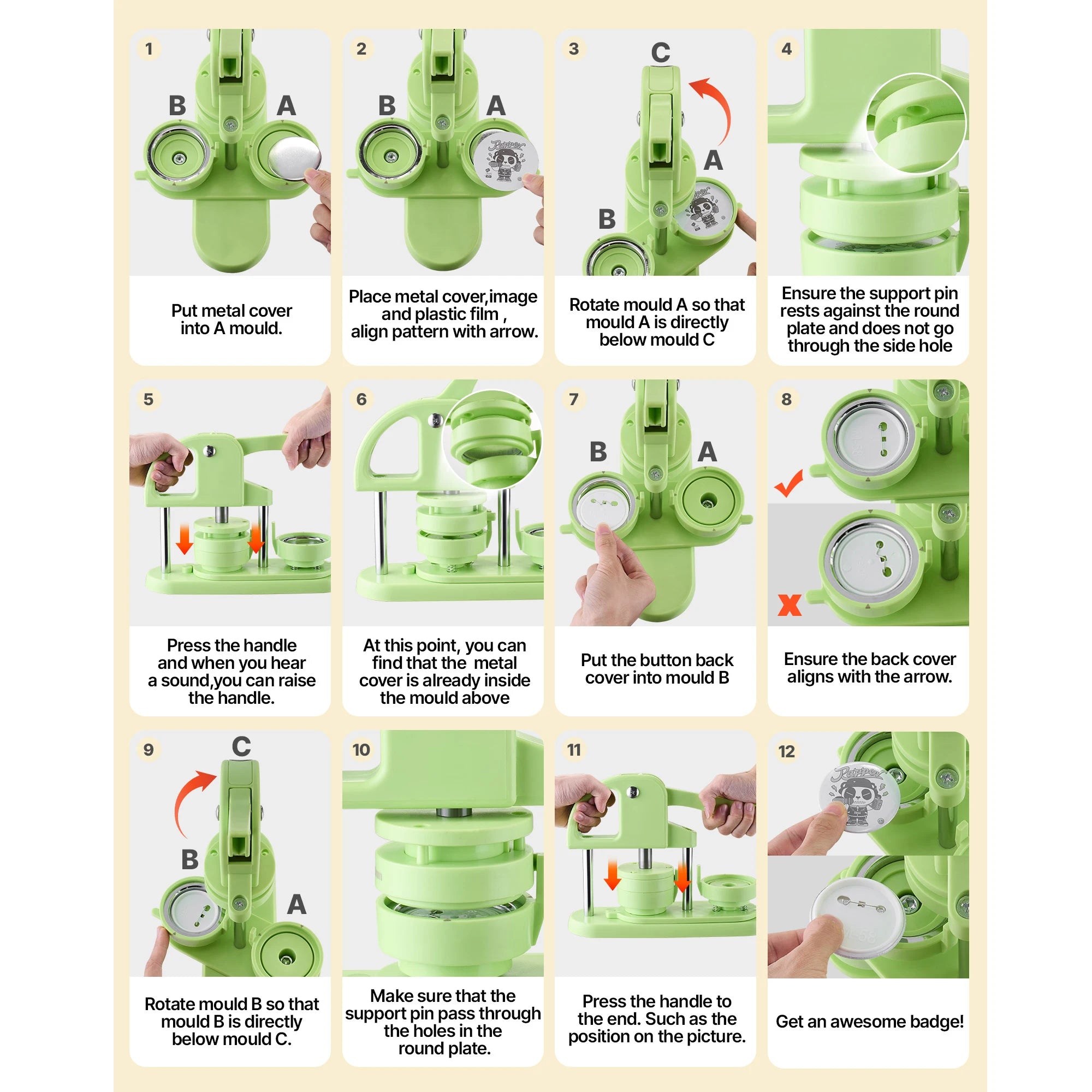 Button Maker Machine Kit with 100 Parts, Cutter & Ergonomic Handle