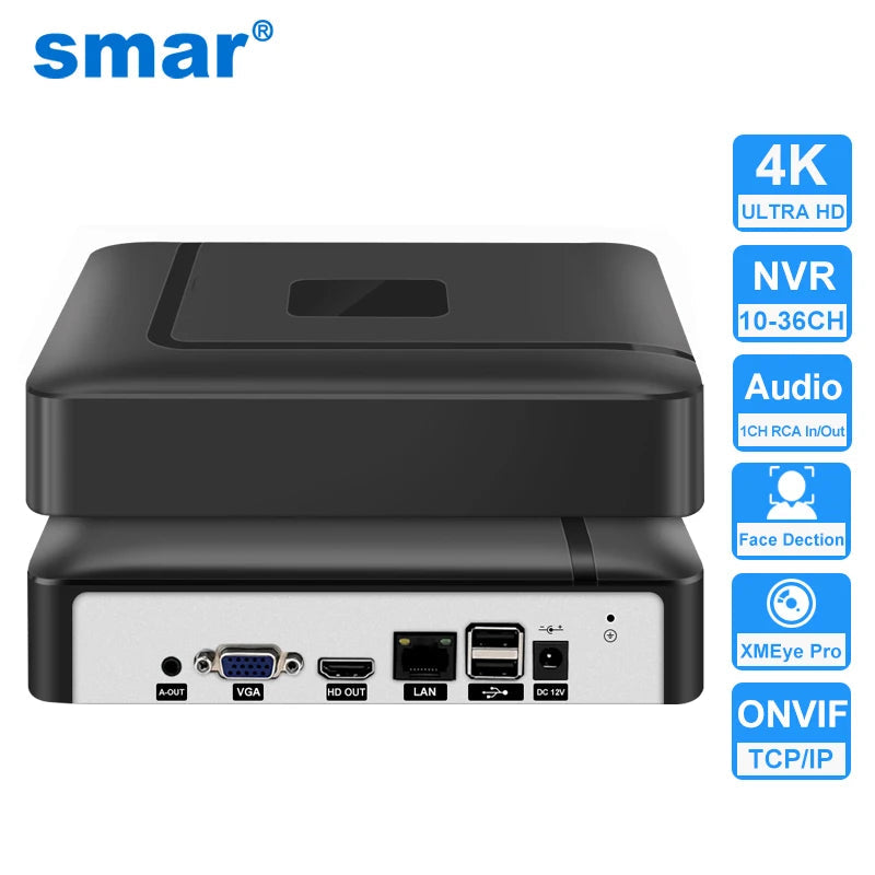 Smar H.265 NVR 9CH 16CH 32 CH CCTV Network Video Recorder Support Face Detection Email Alart Video Recorder 4k NVR Support Onvif 