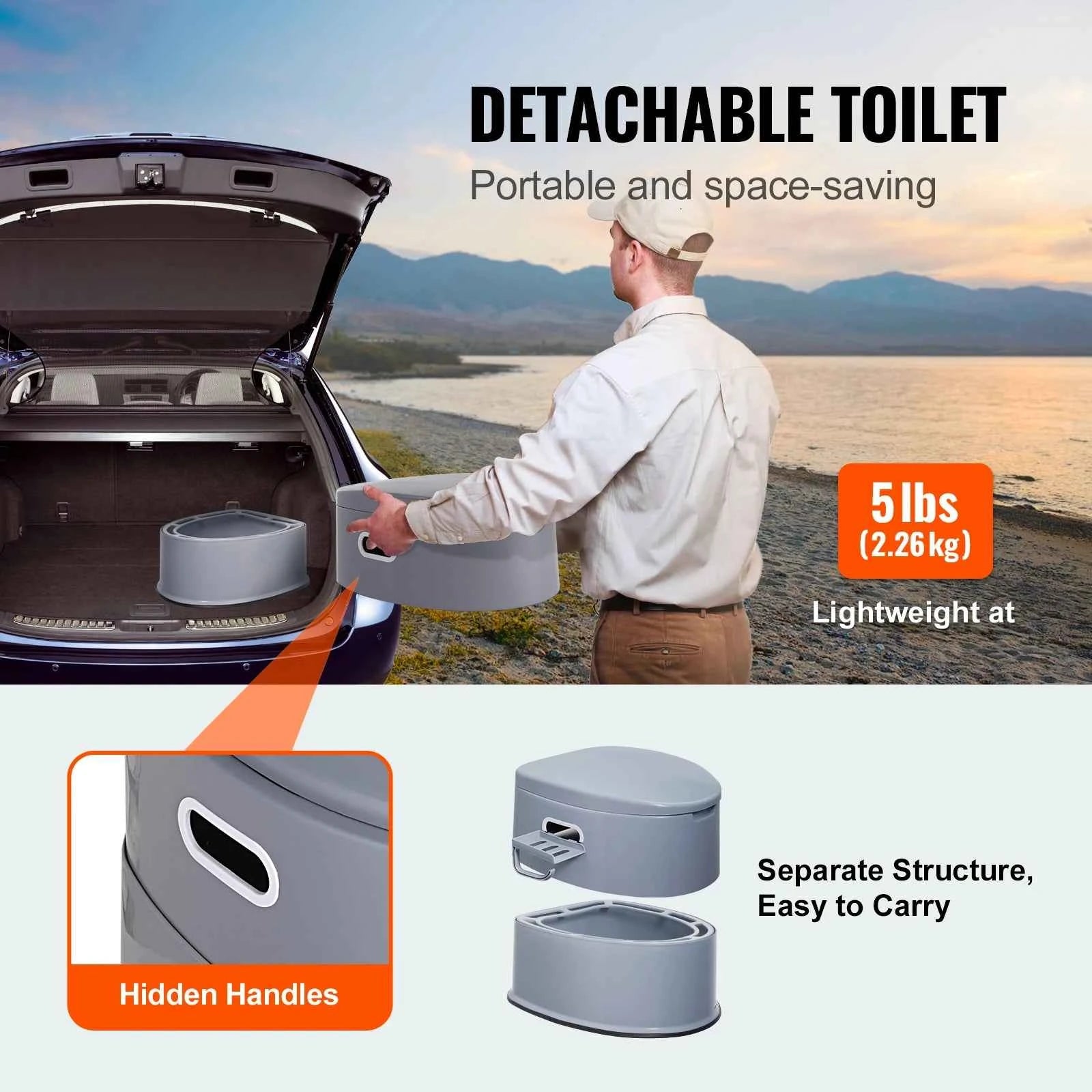 Portable Toilet for Camping with 1.3 Gal Detachable Inner Bucket and Removable Paper Holder
