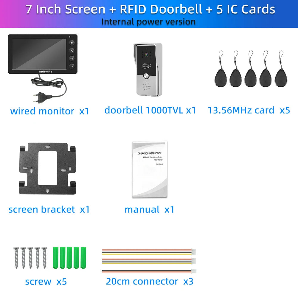 Indomita Wired Video Intercom System,Outdoor Door Phone Street Call Panel RFID Doorbell, Electronic Lock,Support AC 100V-240V Spy-shop.com