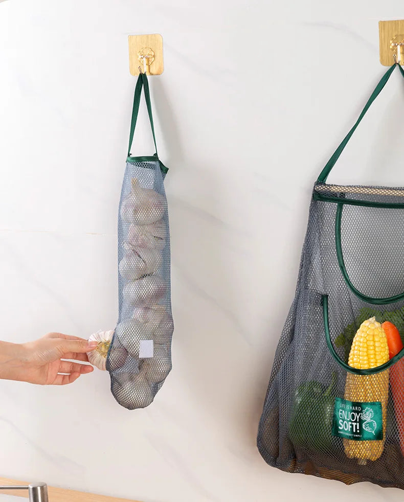 Reusable Storage Bags Kitchen Hanging Mesh Bag Home Fruit And Vegetable Storage Net Bag For Ginger Garlic Potatoes Onions 