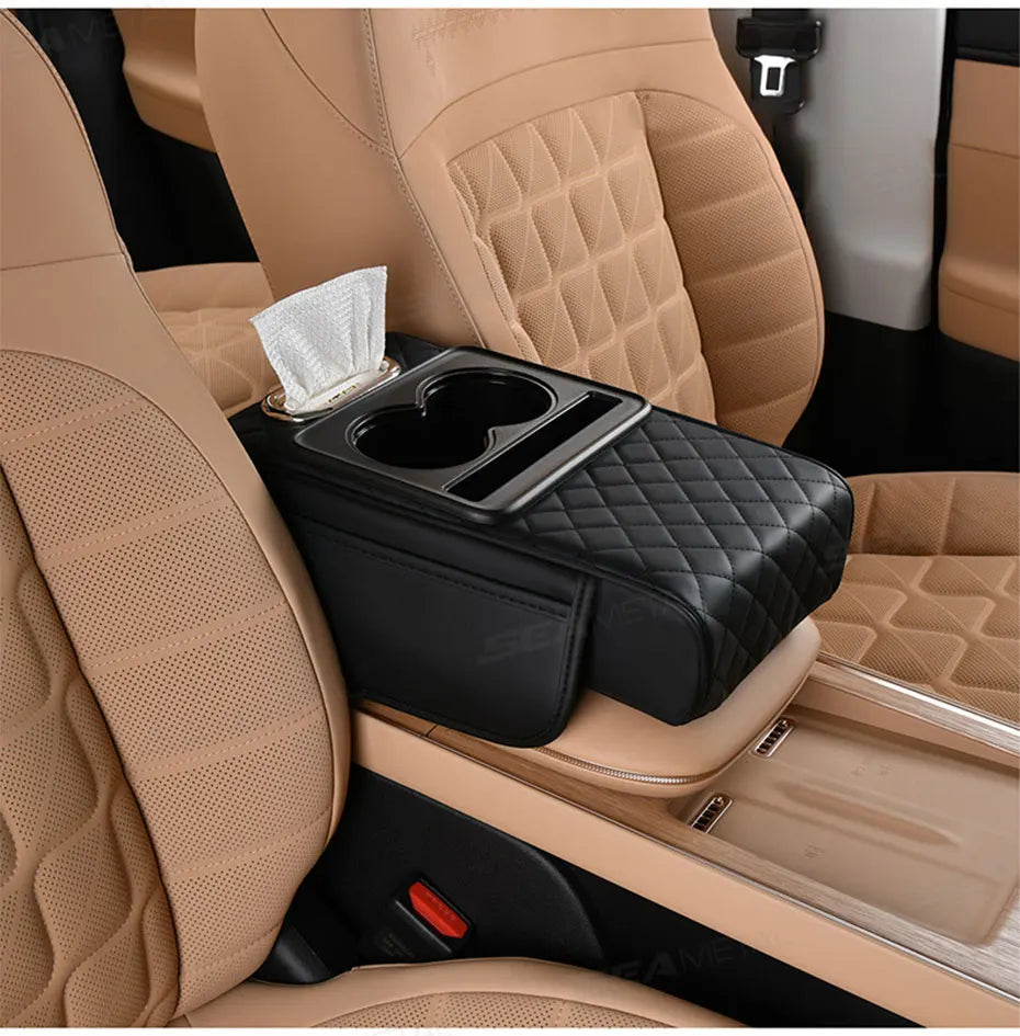SEAMETAL 7cm Thicken Car Armrest Cushion All in 1 Center Console Arm Rest Cushion with Tissue Holder Elbow Support Car Organizer
